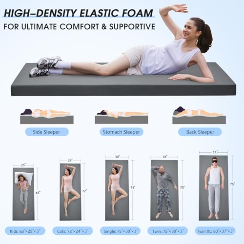 CYMULA 3 Inch Memory Foam Camping Pad, Camping Essentials Roll Up Floor Mat for Car Camping, Cot, Tent, Truck, Travel and Guest Use, Non-Slip Waterproof Bottom, Removable Cover - color: DARK GRAY, size: Twin XL:80*38*3