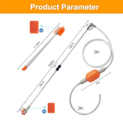 Aquarium Siphon Vacuum Water Changer Kit for 3~10Gal Tank with 6Ft Water Hose Gravel Cleaner Cleaning Tools Collect Fish Poops and Long Handle Multifunctional Algae Brush