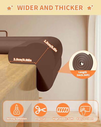 Edge Corner Protector Baby Proofing, 6.56FT 0.6'' Thicken L-Shape Furniture Fireplace Safety Bumper Guard with 6 Corners, Pre-Taped, Soft NBR Rubber Foam, Table Edge Protector for Baby (Coffee) - color: Dark Brown, size: 0.6''Th (6.56ft)