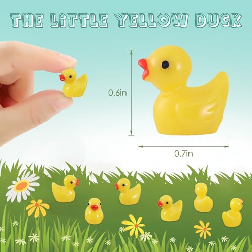 GADIEDIE 130Pcs Mini Resin Ducks,Miniature Figures Fairy Garden Duck,Tiny Resin Duck for Home Hide Prank Game Dollhouse Decor Aquarium Potted Miniature Landscape Ornament (130Pcs Yellow) - style: 130pcs Light yellow