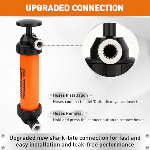 HORUSDY Multi-Use Siphon Transfer Pump Kit Hand Fuel Pumps for Gas Oil Water with Air Hose, Portable Manual Fuel Transfer Pump for Boat, Car, RV, Emergency, Lawn Mower Fluid Drainage - style: Orange(New model)
