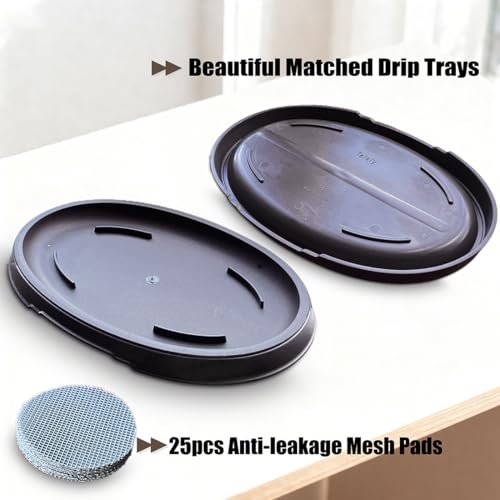MUZHI 3 Pack Oval Bonsai Training Pot with Drainage Tray, Matte Finish Nursery Plastic Bonsai Planter with 25PCS 2inch Mesh pad (5.2" Small) - size: 5.2" Small
