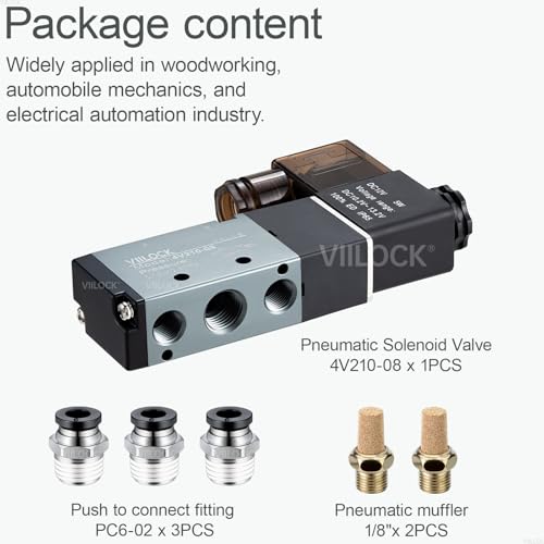 Pneumatic Solenoid Valve, 5 Way 2 Position 1/4”NPT Single Coil Pilot-Operated Electric Air Control Valve 4V210-08 (DC12V Junction Box) - style: DC12V Junction Box