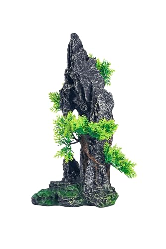 Large Fish Tank Decorations - Mountain View Aquarium Ornament with Tree House Cave Bridge,Mountain E - color: E