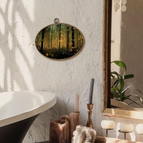 kdqua Enchanted Forest Oval Wall Art Decor, Dark Academia Forest Landscape Canvas Artwork Framed, Mystical Moody Botanical Wall Hanging Decorations for Home Bedroom Living Room, 11.4x8.6 Inch - color: Forest-oval, size: 11.4"L x 8.6"W