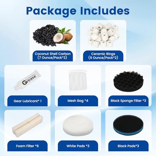 24 PCS Fx6 Aquarium Media Kits, Compatible with Fluval FX4/FX5/FX6 Canister Filters, Including Bio-Foam Block, Carbon Sponge Filter, Ceramic Ring, Silicone Lubricant, Activated Carbon, Mesh Bag