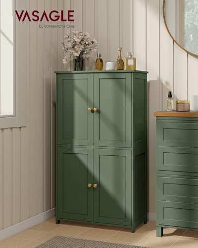 VASAGLE Floor Storage Cabinet, Shaker Cabinet with 2 Adjustable Shelves, 4 Doors, Tall Freestanding Organizer Unit, for Kitchen Bathroom Living Room, Forest Green UBBC553CH01S - color: Forest Green, style: 4 Doors（42.7"）