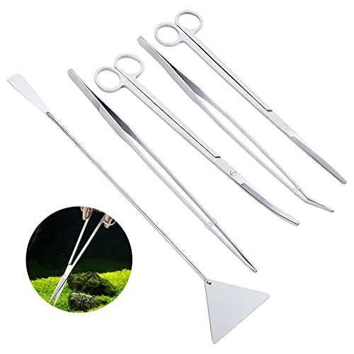 5pcs Aquarium Tweezers Set, Stainless Steel Aquarium Plant Tools Long Aquascaping Tools Scissors Spatula Tongs Aquatic Plants Tool Set(C)