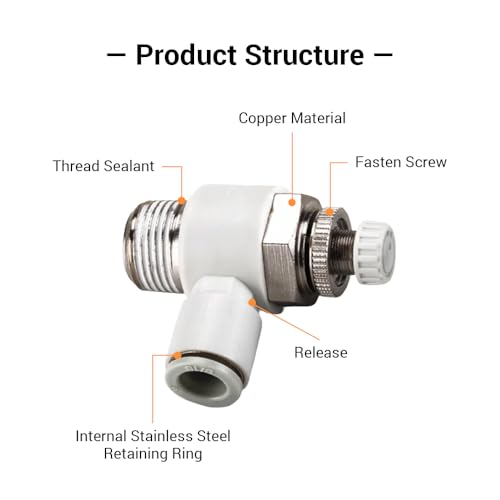 5Pcs Push to Connect Air Flow Control Valve, White 5/16in Tube OD x 3/8" Male Thread 90 Degree Elbow Speed Control Valve Pneumatic Connector Quick Fittings - size: Male Thread G3/8 x White (5pcs)