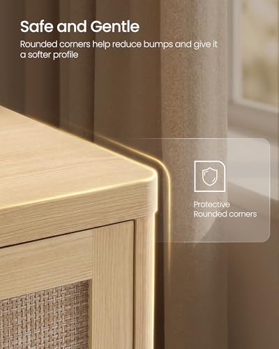 VASAGLE ELLAN Collection - Boho Buffet Cabinet with Rattan-Look Doors, Sideboard Storage Cabinet, Rounded Corners, Adjustable Shelf, for Kitchen, Oak Beige UBBK345YC01 - color: Oak Beige (Without Drawer), size: 1 Pcs