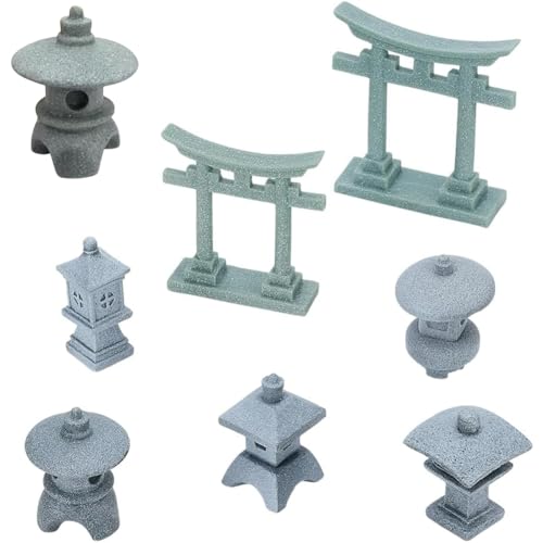 FINGERINSPIRE 8PCS Miniature Asian Decor 8 Style Mini Zen Garden Accessories Stone Lanterns and Torii Gates PVC Chinese Japanese Style Zen Decor for Bonsai Aquarium and Tabletop Display - style: Stone Lanterns and Torii Gates