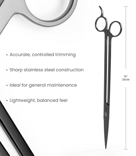 UNS Pro Aquascaping Tools - Stainless Steel Aquarium Accessories for Trimming Carpet & Stem Aquatic Plants, Coral Cutting in Freshwater, Reef, Terrarium or Vivarium Tanks - Straight Scissors, Black - color: Black