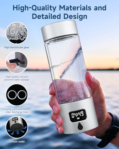 Hydrogen Water Bottle - Portable, Rechargeable, LED Timer, Aluminum and Glass, 5000 PPB Hydrogen in 10 Minutes, 340ml Capacity, for Husband, Friend & Family, for Travel, Sports, Home, Office(Silver) - color: Silver