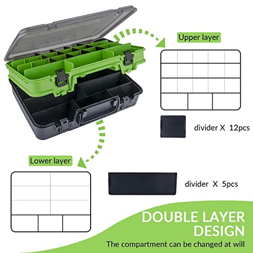 THKFISH Fishing Tackle Box Organizer Double Layer Tackle Storage Fishing Boxes Outdoor Box with Adjustable Dividers 14.96 * 10.23 * 4.5in Yellow - color: A-YELLOW-double sided tackle box
