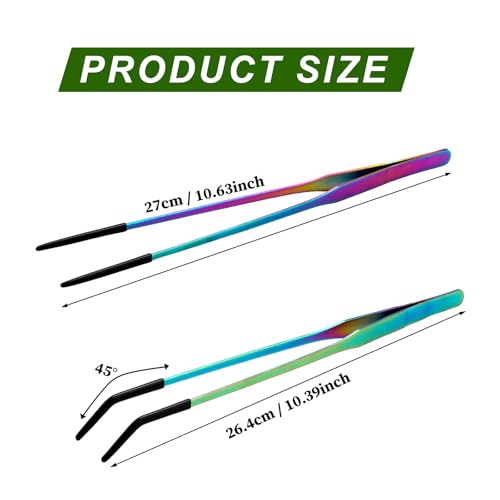 OLIISS Stainless Steel Reptile Feeding Tongs with Rubber Tip - 10.6" Straight & Curved Tweezers for Aquariums & Crafts - Feeder Tools for Bearded Dragons & Lizards - Terrarium Tank Supplies - 2 Pack - size: 10.6 Inch