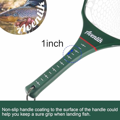 Aventik Fly Floating Fishing Net Carbon Fiber Landing Trout Net Light Weight Clear Rubber Ghost Net Catch & Release - color: Stealth Boat Frame standard handle green magnet