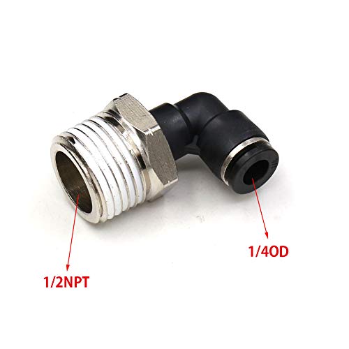 1/2 Npt Push to Connect Air Fitting CEKER 1/4 inch OD Tubing Elbow Air Line Quick Connect Fittings Male Threaded 90 Degree Push in Lock Fit Pneumatic Fittings Tube Connector 2Pack - size: 1/4" OD X 1/2" MNPT