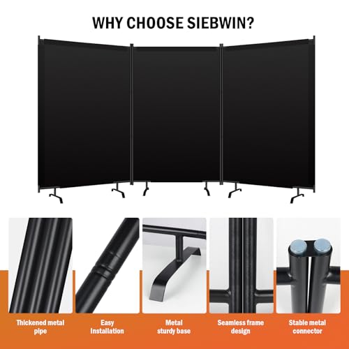 Room Divider Panel, Siebwin 3 Panel Folding Privacy Screens with Wider Feet, 12 Ft Portable Room Partition for Room Separator, Room Divider Screen Partition Room Dividers Freestanding - size: 3 Panel 12FT W