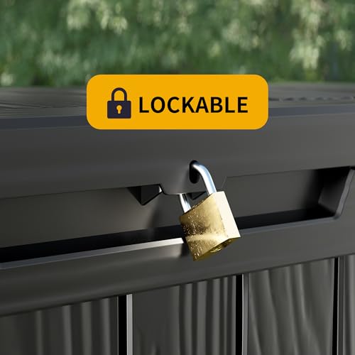 TARKARI 180 Gallon Outdoor Storage Box Waterproof, Resin Deck Boxes with Lockable Lid & UV-Resistant for Patio, Pool, Garden Furniture Cushions & Accessories, Black - color: Black, size: 180 GAL