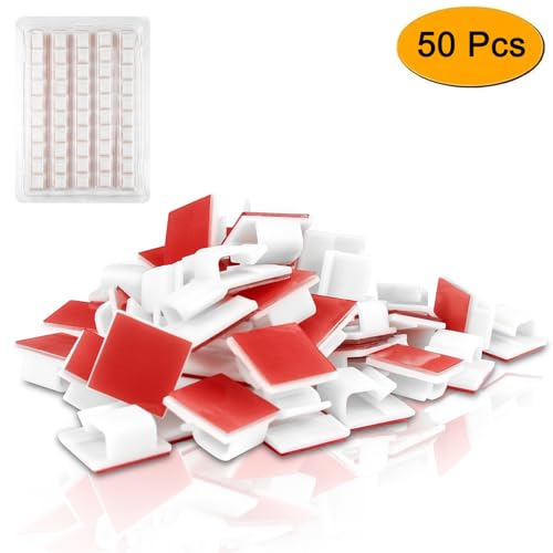 SOULWIT 50 Pcs Self Adhesive Cable Management Clips, Cable Organizers Sticky Wire Clips Cord Holder for TV PC Laptop Ethernet Cable Desktop Home Office (White) - color: White