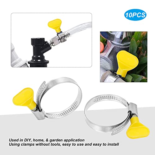 10-Pack Stainless Steel Hose Clamp 1.25" to 2", Butterfly Thumb Screw Hose Clamps Yellow Key-Type Adjustable Clamps, 32-50 mm (1-1/4" to 2"), 9mm Bandwidth for Plumbing Automotive - color: Yellow (32-50mm)