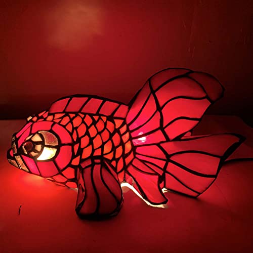 Bieye L10827 Red Telescope Fantail Goldfish Tiffany Style Stained Glass Table Lamp for Home Décor - color: Red Goldfish