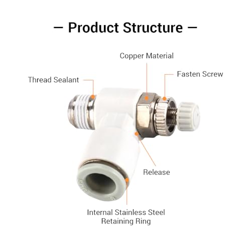 10Pcs Push to Connect Air Flow Control Valve, White 5/16in Tube OD x 1/8" Male Thread 90 Degree Elbow Speed Control Valve Pneumatic Connector Quick Fittings - size: Male Thread G1/8 x White (10pcs)