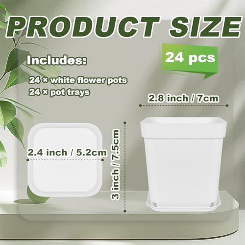 Anyumocz 24Pcs 3" Square Plastic Plant Pots,White Nursery Pots with Saucers,Seedling Nursery Transplanting Planter Container for Plants,Garden,Flower,Home,Office,Balcony Decor,Indoor,Outdoor - color: White