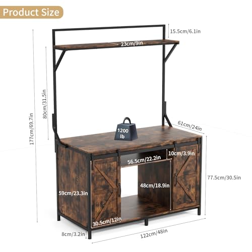 VOWNER Farmhouse Reptile Tank Stand with Power Outlet, 48" X 24" Tabletop Fits up 120 Gallon Bearded Dragon Tank, Heavy Duty Aquarium Stand with Storage Cabinet, Reptile Turtle Terrarium Stand Brown - color: Rustic Brown