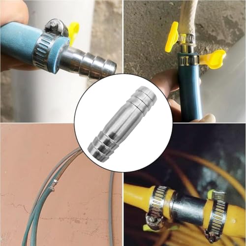 2Pcs Stainless Steel Hose Barb 1" Splicer Mender Union Tubing Coupling Fittings with Hose Clamps Air Water Fuel Oil - size: 1" Hose Barb