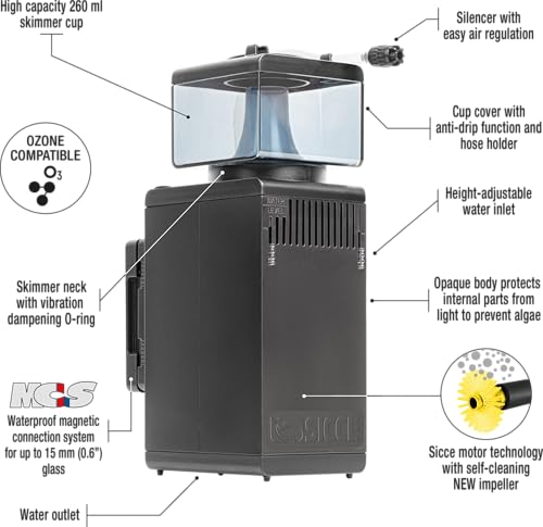 Sicce Shark Nano Protein Skimmer 300 up to 80 Gallon Saltwater Aquariums | Ultra Quiet Pump, Adjustable, Compact, Small Aquarium Marine Reef Tank