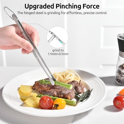 U-Taste 8in Kitchen Plating Tweezer: 18/8 Stainless Steel Food-Grade Metal Food Tong, Seamless-Welding, Sturdy and Flexible with Non-slip Tips for Serving, Decorating, Cooking, Baking (Round Tip) - size: 8in (round tip)
