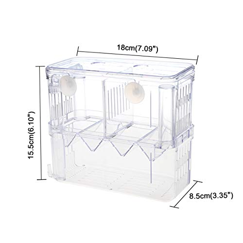 Senzeal Aquarium Fish Breeder Box Plastic Fish Isolation Breeding Box Hatching Incubator for Baby Shrimp Clownfish Guppy - size: Large