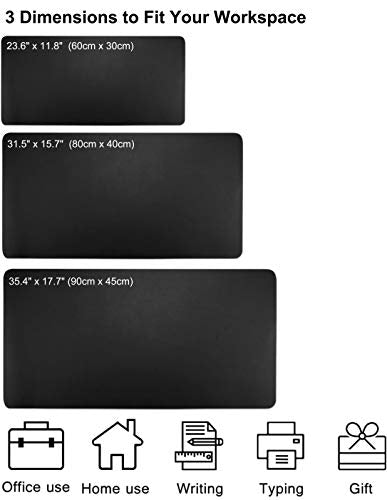 SUJAYU Dual Sided PU Leather Desk Pad, Mouse Pad, Office Desk Mat, Non-Slip Laptop Desk Pad, Waterproof Desk Writing Pad for Office and Home (23.6" x 11.8", Black) - color: Black, size: 11.8" x 23.6"