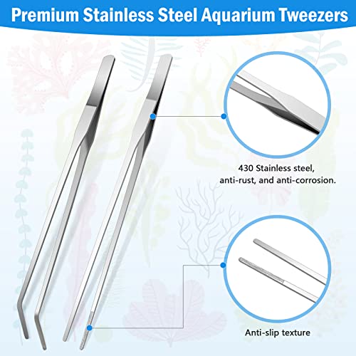 5 in 1 Aquarium Coral Feeder Kit, Luxiv 2 Pcs 60ml and 30ml Aquatic Reef Feeding Dropper with 10in Extender Pipe, 2 Pcs Stainless Steel Straight and Curved Aquarium Tweezers for Feeding Tong (Silver) - color: Silver