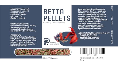 Plecoceramics Betta Fish Pellets Extreme Color, Complete Nutrition Plus Color Boost, Enhancing Floating Food Betta Fish (3.5 oz / 100 g)