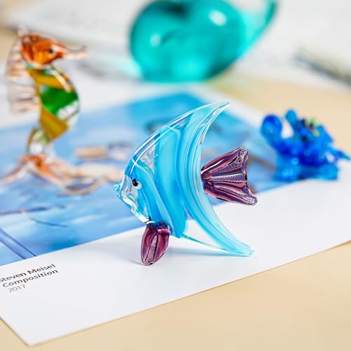Crystalsuncatcher HDCRYSTALGIFTS 2.5'' Blown Glass Figurines Tropical Fish Murano Art Sea Life Minitures Handicraft Animal Figure for Fish Tank Ornament or Aquarium Decorations (Fish) - color: Style*8