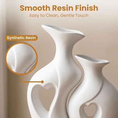 White Heart Vase Set of 2,Modern Vases for Home Console Table Decor for Living Room Coffee Table Fireplace Bookshelf Decorations（3.5" L x 4.4" W x 8.5" H） - color: White