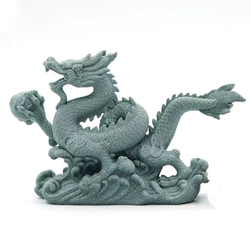 livelyfish Sandstone Chinese Dragon Statues, Aquarium Fish Tank Decorations Asian Garden Home Office Tabletop Small Accessories Decor for Wealth Success Lucky,A