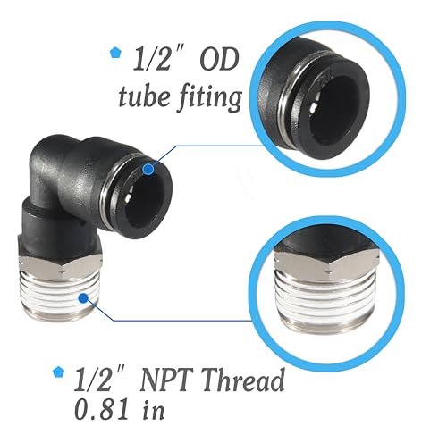 1/2 Air hose fittings, Air fittings Male Elbow 1/2 Inch Tube OD x 1/2 NPT Thread Push to Connect Fitting, PL-1/2-N4 (Pack of 2) (1/2-1/2) - size: OD 1/2 - NPT 1/2