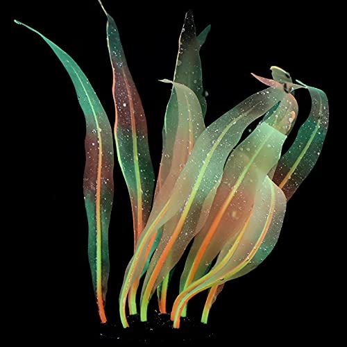 2Pcs Soft Silicone Aquarium Plants Glowing Kelp Fish Tank Plants Decor Artificial Aquarium Plant Decoration Simulation Artificial Water Grass for Fish Tank,Orange,7inch - color: Orange, size: 7inch
