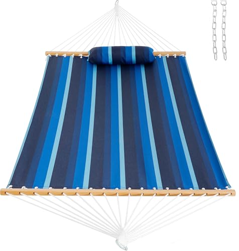 Lazy Daze Hammocks 12 FT Sunbrella Fabric Hammock Non-Fading with Spreader Bars and Free Pillow Fits for 2 Persons, All Weather and Fade Resistant for Patio Yard, 450 lbs Capacity, Gateway Indigo - color: Gateway Indigo