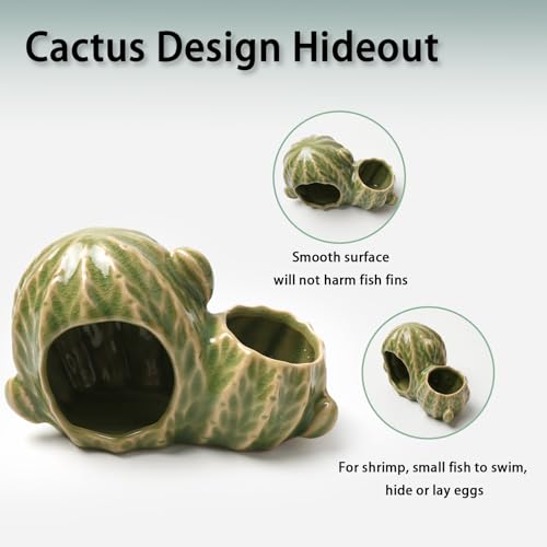 Aquarium Decor Cave Betta Fish Tank Accessories Ornaments Cactus House Hideout for Shrimp Cichlid Hermit Crab, Octopus Hiding Breeding for Tank (Green Cactus) - color: Light Green