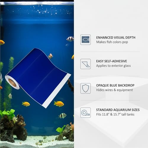 Self-Adhesive Aquarium Background Sticker, Opaque Blue PVC Backdrop for Fish Tank Glass - size: 39.37 x 11.81 x 0.04 in