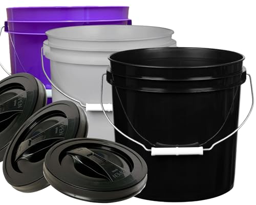 House Naturals 2 Gallon Purple Food Grade BPA Free Made in USA Bucket with Screw On Lid - Pack of 3 (Purple, Gray, Black, Black lids) - color: Purple, Gray, Black, Black Lids