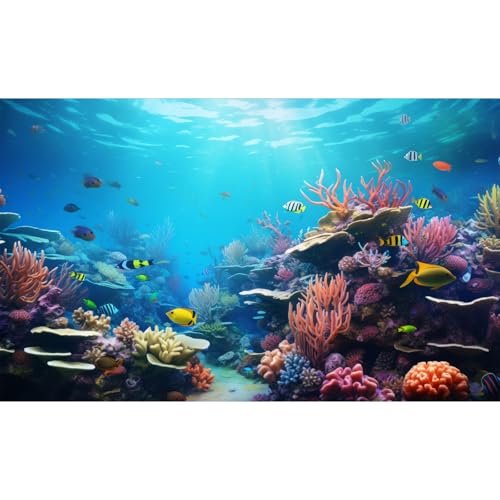Underwater Wonderland Aquarium Background Vibrant Coral Reef and Tropical Fish Groups Terrarium Background Decorations Clear Ocean Waters Fish Tank Backdrop Poster Wallpaper Decorations Vinyl 24x12in - color: Coral Red, size: 24(W)x12(H)in