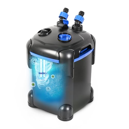 AMOSIJOY Canister Filter, Ultra-Quiet External Aquarium Filter with Free Media for Large Fish Tanks and Aquariums - size: Small