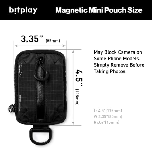 bitplay Magnetic Mini Pouch, Magsafe Compatible Phone Pouch, Tear Resistant Everyday Carry Card Holder, Key Slot with Water Repellent Zipper, Dark Grey - color: Dark Grey