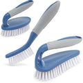 Scrub Brush Set of 3pcs - Cleaning Shower Scrubber with Ergonomic Handle and Durable Bristles - Grout Cleaner Brush - Scrub Brushes for Cleaning Bathroom/Shower/Tile/Kitchen/Floor/Bathtub/Carpet, Blue - color: Blue, Set of 3