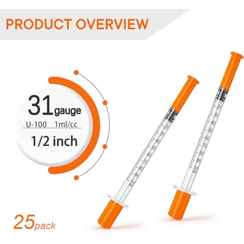 U-100 1cc 31g 1/2 Inch Syring, Individually Packed, Lab Supplies, PACK 25. - size: 1ml-31G 1/2"-25